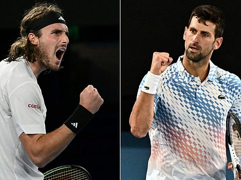 Greece's Stefanos Tsitsipas (left) will face Serbia's Novak Djokovic tomorrow in the Australian Open final. 