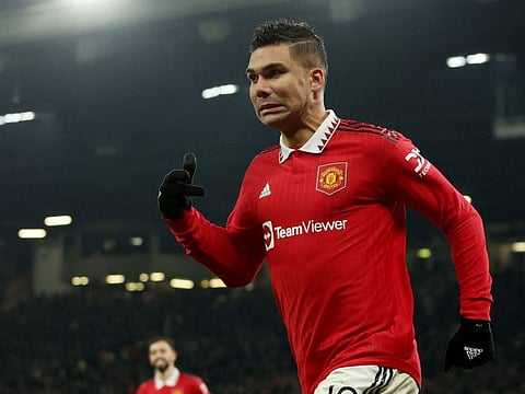 Manchester United's Casemiro celebrates scoring against Reading in the FA Cup fourth round clash at Old Trafford, Manchester, England.