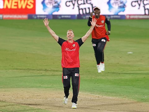 Luke Wood of Desert Vipers celebrates the wicket of Tom Kohler-Cadmore