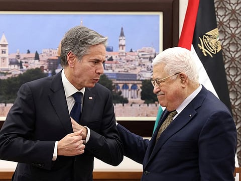 Blinken during his meeting with Abbas in Ramallah on January 31, 2023. 