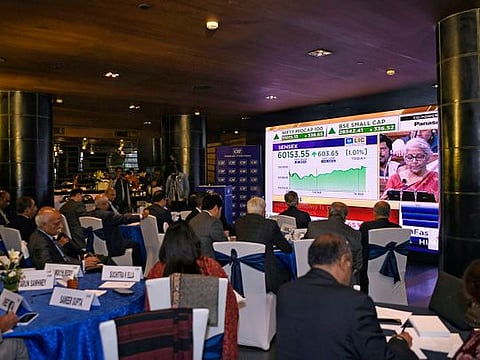 Corporates watch a live telecast of Union Budget 2023-24 presentation organised by the Confederation of Indian Industry (CII), at Hotel Le Meridien, in New Delhi on Wednesday
