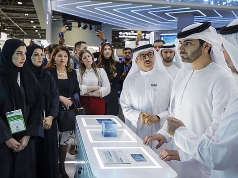 Sheikh Mansoor bin Mohammed bin Rashid Al Maktoum at Arab Health in Dubai on Wednesday