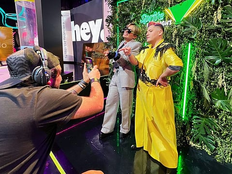 Cesar Doroteo (R) and Ricardo Peralta (L), @PepeyTeo on their social media accounts, attend the TikTok Awards ceremony in Mexico City on January 31, 2023.