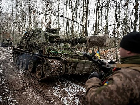 Ukrainian servicemen attend a drill of armed forces at the border with Belarus, amid Russia's attack on Ukraine near Chornobyl, Ukraine February 2, 2023.