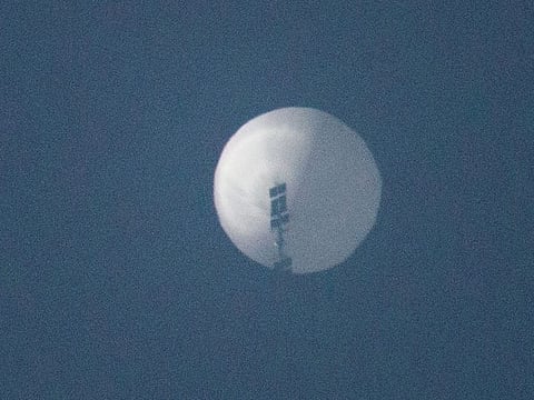 A balloon flies in the sky over Billings, Montana, US, February 1, 2023, in this picture obtained from social media.  