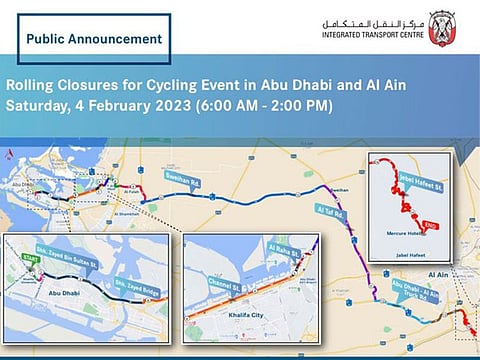 Abu Dhabi announces road closures in Abu Dhabi city and Al Ain on Saturday, February 4 in order to facilitate the Khalifa University Century Challenge 2023.
