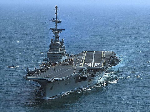 This file photo released on November 29, 2011 by the Brazilian Navy shows aircraft carrier Sao Paulo in the Atlantic Ocean, near Rio de Janeiro, Brazil.