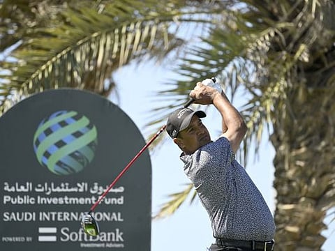 Shiv Kapur in action on the tee in Saudi on the Asian Tour.