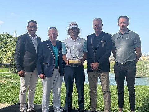 James Nash (centre) winner with officials of Montgomerie Golf Club at the prize presentation.