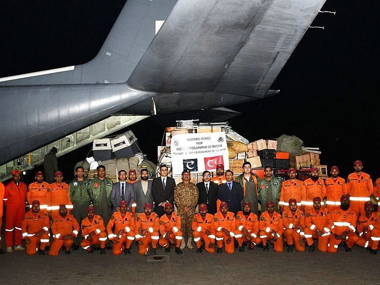 Pakistan Army dispatched two contingents of urban search and rescue teams comprising rescue experts, sniffer dogs, search equipment and a medical team. 