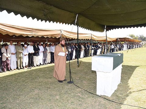 Funeral prayers being held for Musharraf in Karachi on Tuesday.