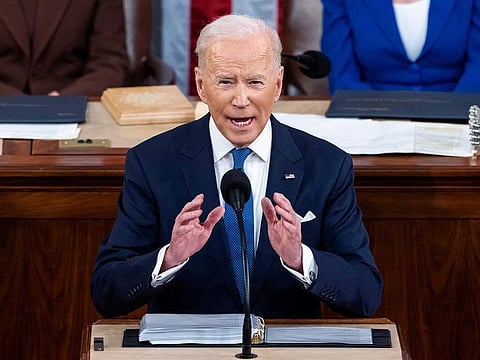 President Joe Biden delivers his first State of the Union address to a joint session of Congress at the Capitol, March 1, 2022, in Washington. 