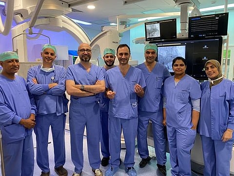 The multi-disciplinary team that implanted the leadless pacemaker in an Emirati patient at Sheikh Shakhbout Medical City (SSMC).
