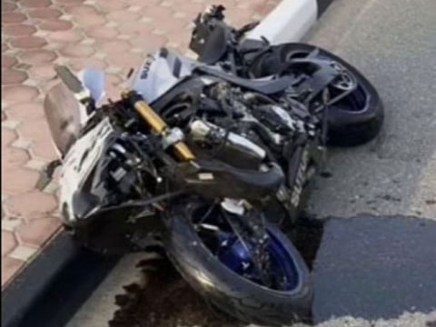 Police released a picture of the wrecked bike on Airport Road in Sharjah and urged road users to exercise caution 