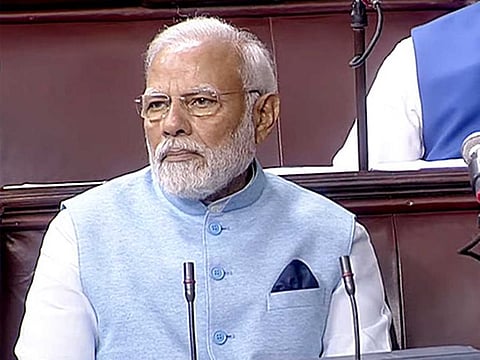 Prime Minister Narendra Modi attends proceedings of the House during the Budget Session of Parliament, in New Delhi on Wednesday, Feb 8, 2023.