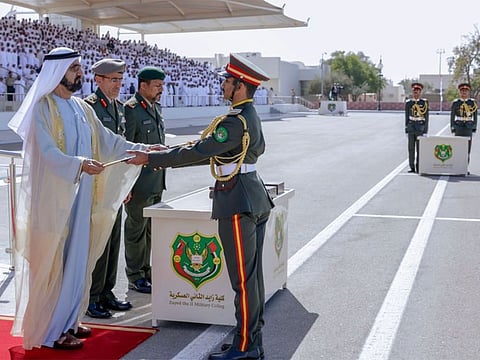 His Highness Sheikh Mohammed bin Rashid Al Maktoum, Vice- President and Prime Minister of the UAE and Ruler of Dubai, at the Zayed II Military College. 