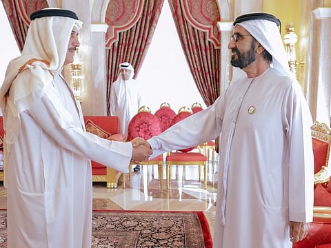 Sheikh Mohammed during his meeting with Ahmed bin Salman at Za’abeel Palace in Dubai.