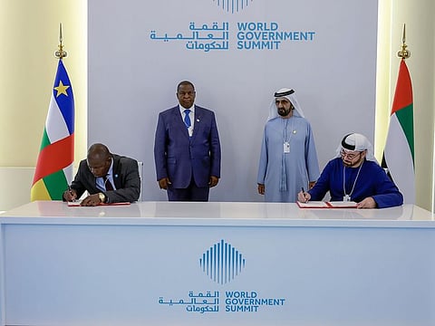  Sheikh Mohammed and the President of the Central African Republic witnessed the signing of a bilateral agreement