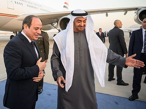 President His Highness Sheikh Mohamed bin Zayed Al Nahyan (right) welcoming Egyptian President Abdel Fattah El-Sisi 