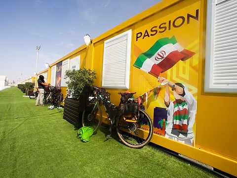 Cabins line the World Cup fan village in Doha, Qatar.  