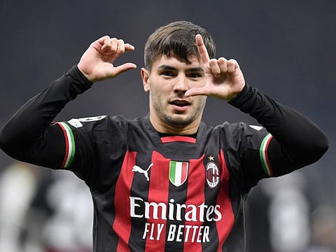 AC Milan's Brahim Diaz celebrates.