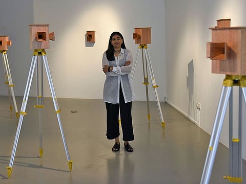 Indian artist Shazia Salam during the exhibition titled Voice-Over-Voice in Dubai.