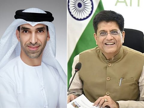 India's Union Minister for Commerce & Industry, Consumer Affairs, Food & Public Distribution and Textiles Piyush Goyal and the Minister of Economy of UAE, Mr. Abdulla bin Touq Al Marri at the signing ceremony of the India-UAE Comprehensive Economic Partnership Agreement (CEPA), in New Delhi on Friday. 