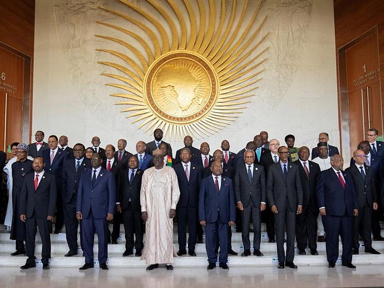 African heads of state pose for a group photo together with Antonio Guterres, Secretary General of the United Nations during the opening of the 36th Ordinary session of the Assembly of the Africa Union at the African Union Headquarters in Addis Ababa, Ethiopia February 18, 2023. A video circulating on social media shows guards escorting Israel’s deputy director general for Africa, Sharon Bar-li, out of the AU assembly taking place in the Ethiopian capital Addis Ababa.