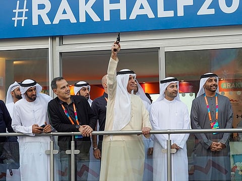 Sheikh Saud bin Saqr Al Qasimi, UAE Supreme Council Member and Ruler of Ras Al Khaimah, at the launch of the 16th edition of the Ras Al Khaimah Half Marathon at Al Marjan Island.
