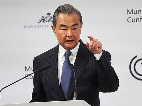 China's Director of the Office of the Central Foreign Affairs Commission Wang Yi speaks during the Munich Security Conference (MSC) in Munich on February 18, 2023.