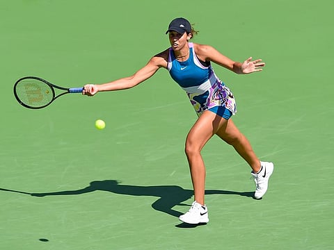 Madison Keys of the United States in action against Caroline Garcia of France at the Dubai Duty Free Tennis Championships 2023. Fourth seed Garcia became the biggest casualty on February 21, 2022. 