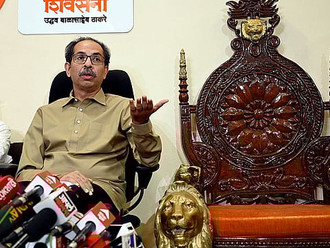 Former Maharashtra Chief Minister Uddhav Thackeray addressing the media in Matoshree at Bandra, in Mumbai on Wednesday