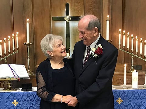 Ed Sneckenberger and Priscilla Matheny on their wedding day, Dec. 7, at St. Mark's Lutheran Church in Hagerstown, Md. Pastor Ron Schlak married them. 
