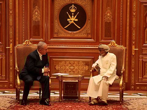  FILE PHOTO: Israel Prime Minister Office Israeli Prime minister Benjamin Netanyahu meets Sultan Qaboos bin Said in this undated handout provided by the Israel Prime Minister Office, in Oman.  