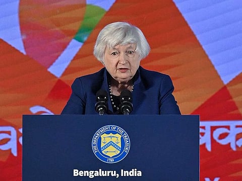 United States' Secretary of Treasury, Janet Yellen addresses the media during a news conference on the second day of the second meeting of the G20 Finance and Central Bank Deputies under India’s G20 Presidency in Bengaluru on February 23, 2023. 