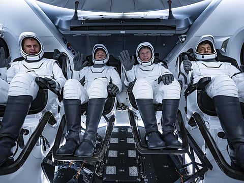 UAE astronaut Sultan Al Neyadi and other members of the Crew-6 team during the launch rehearsal and rocket test event on Friday.