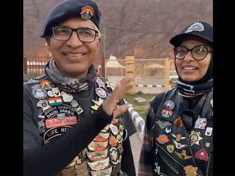 The couple went on a motorbike journey from the Red Sea city of Jeddah in western Saudi Arabia to Hail in the north to join celebrations marking the Founding Day annually celebrated on February 22, according to the Saudi television Al Arabiya.