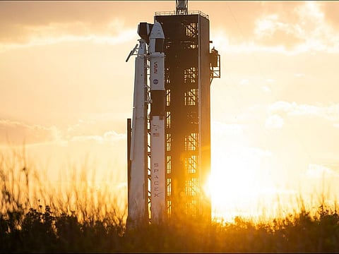 SpaceX Falcon 9 and Dragon spacecraft at Launch Complex 39A at Kennedy Space Centre in Florida, USA