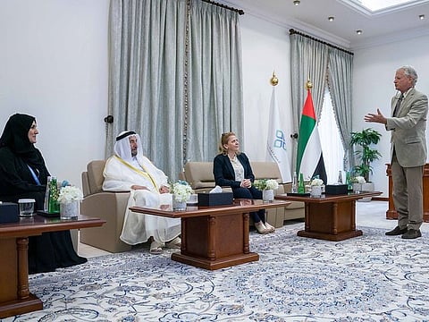 His Highness Dr Sheikh Sultan bin Muhammad Al Qasimi (second from left), Supreme Council Member and Ruler of Sharjah, during the meeting at the headquarters of Sharjah Education Academy