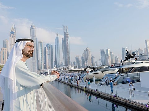 Sheikh Mohammed toured the exhibition and was briefed about the latest and most prominent boats, yachts, and vessels showcased at the event.