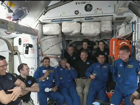 UAE astronaut Sultan A Neyadi speaks in Arabic soon after reaching the International Space Station for the longest Arab space mission.  