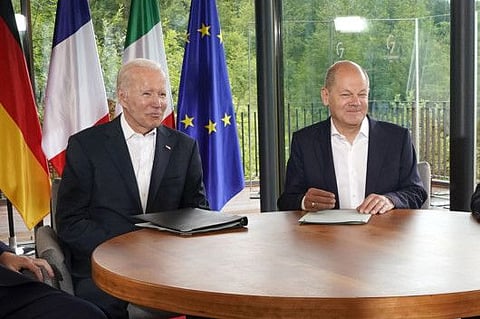 Biden and Scholz meet on the sidelines of the G7 summit at Castle Elmau in Kruen, near Garmisch-Partenkirchen, Germany, on June 28, 2022.  