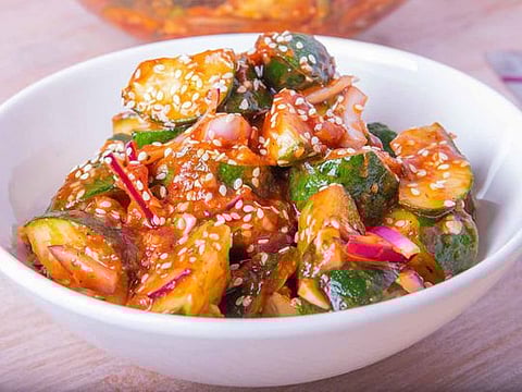 Oi Muchim or Korean-style spicy cucumber salad