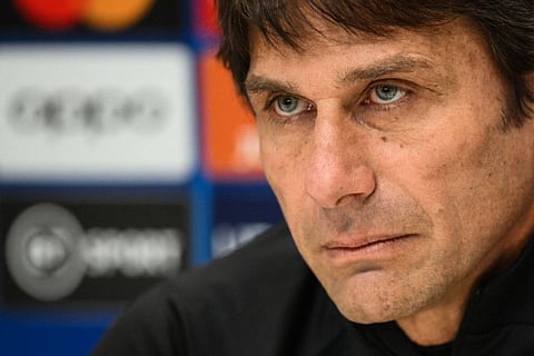 Tottenham Hotspur's Italian head coach Antonio Conte during a press conference at the Tottenham Hotspur Football Club Training Ground, in Enfield, near London on the eve of their Champions League round of 16 second-leg match against AC Milan.