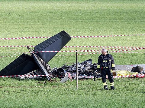 Italian Air Force plane U-208 seen on the field, around 30 km south-east Rome, after the collision.