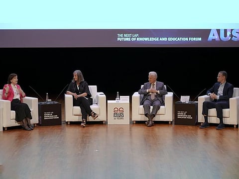 Discussing new realities and creating a sustainable education ecosystem, Hamid Jafar, Chairman of Crescent Group and Badr Jafar, CEO of Crescent Enterprises and Managing Director of Crescent Group, joined  Dr Susan Mumm, AUS Chancellor and Dr Sonia Ben Jaafar, CEO of Abdulla Al Ghurair Foundation, at American University of Sharjah forum