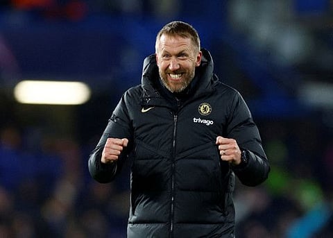 Chelsea manager Graham Potter celebrates after the match.