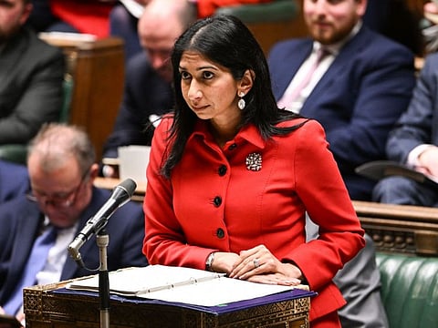 A handout photograph released by the UK Parliament shows Britain's Home Secretary Suella Braverman giving a statement on the Illegal Migration Bill in the House of Commons in London, on March 7, 2023.