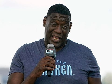 Former NBA basketball player Shawn Kemp speaks during the Seattle Kraken's NHL hockey expansion draft event in Seattle, July 21, 2021. 
