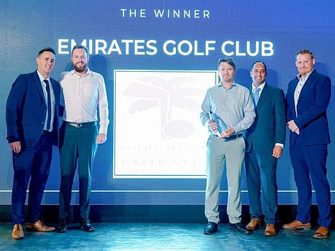 Team winners Emirates Golf Club, with Mark Bull from 59club MEA and Simon Lupton from Luxury Carts Group